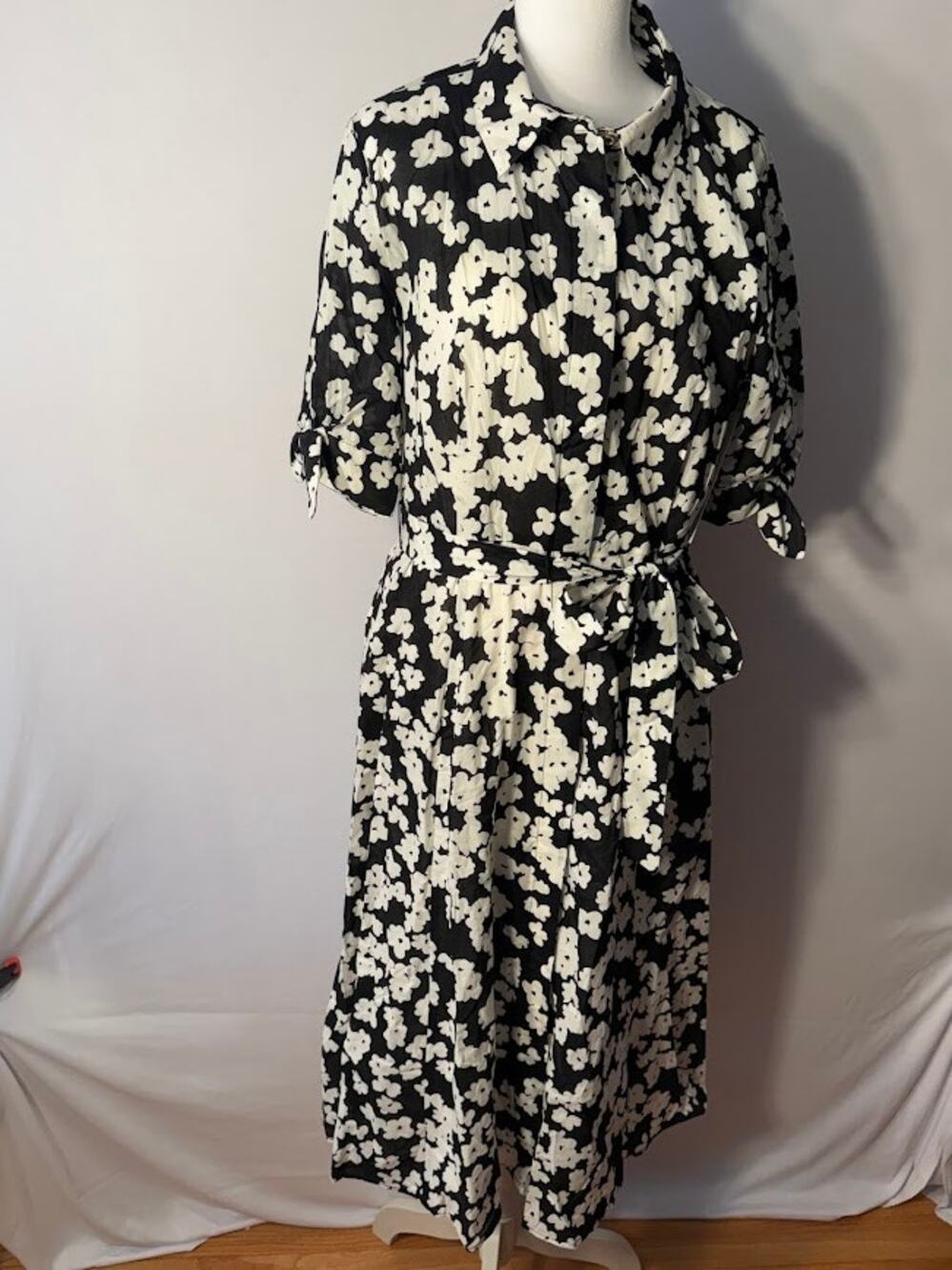 Calvin Klein Womens Cotton Floral Tie-Cuff Black Pristine 12